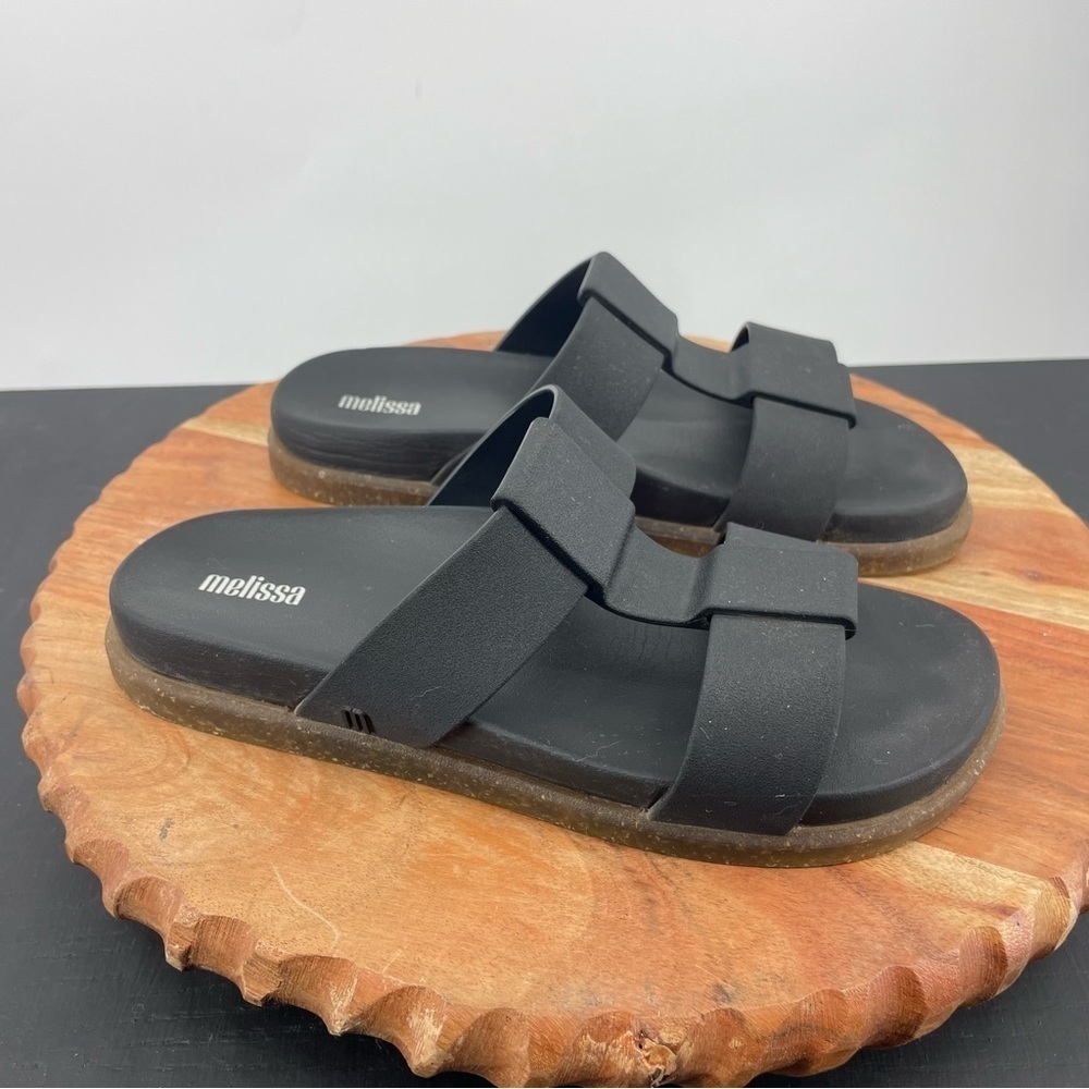Melissa Women's Way Slides‎ Beach in Black rubber t strap Size 7